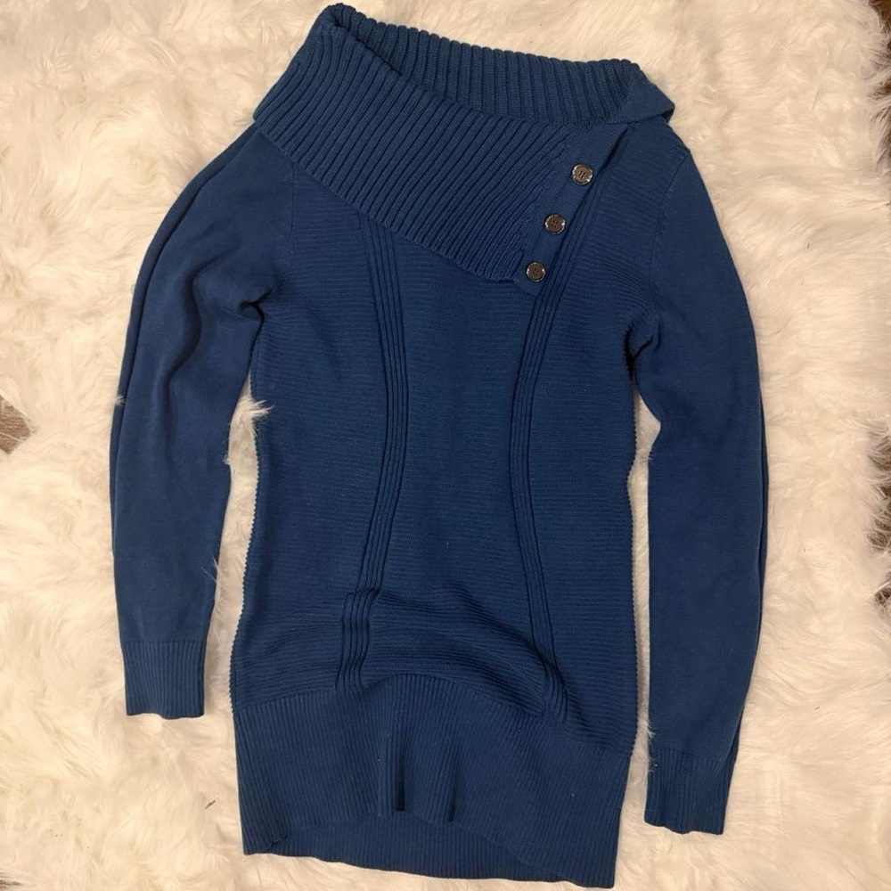 Style & Co. Blue Cowl Neck Sweater with Button Accents